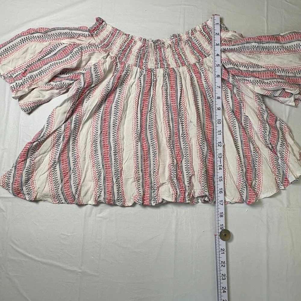 Ocean Drive Womens Off Shoulder Smocked Striped Crop Top Nautical Red Blue Large